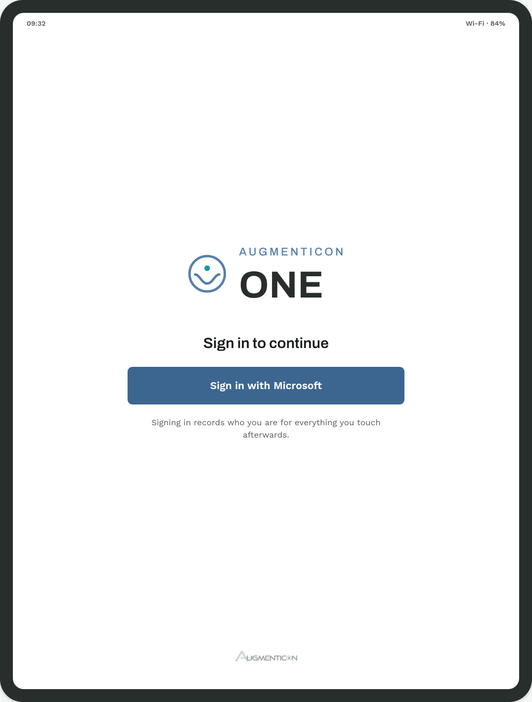Sign-in screen: a single Microsoft sign-in button on the app's own ground.